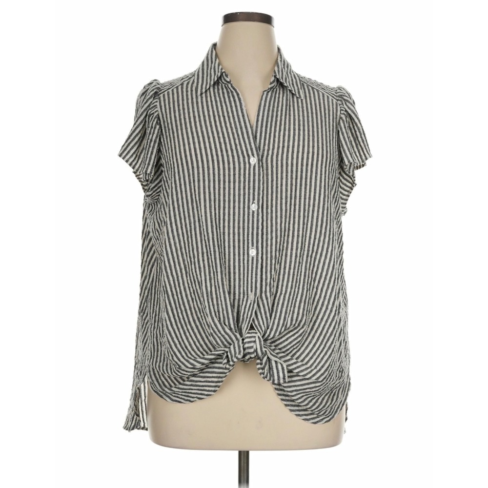 Jane + Delancey Womens 1X Striped Top and Pants Set Grey White Flutter Sleeve